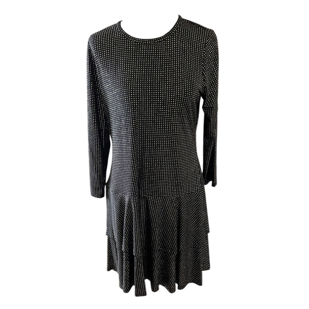 #257, Michael Kors, elegant black with raised gold dots fit and flare dress